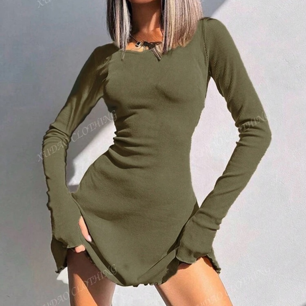 Olive Green Long Sleeve Dress